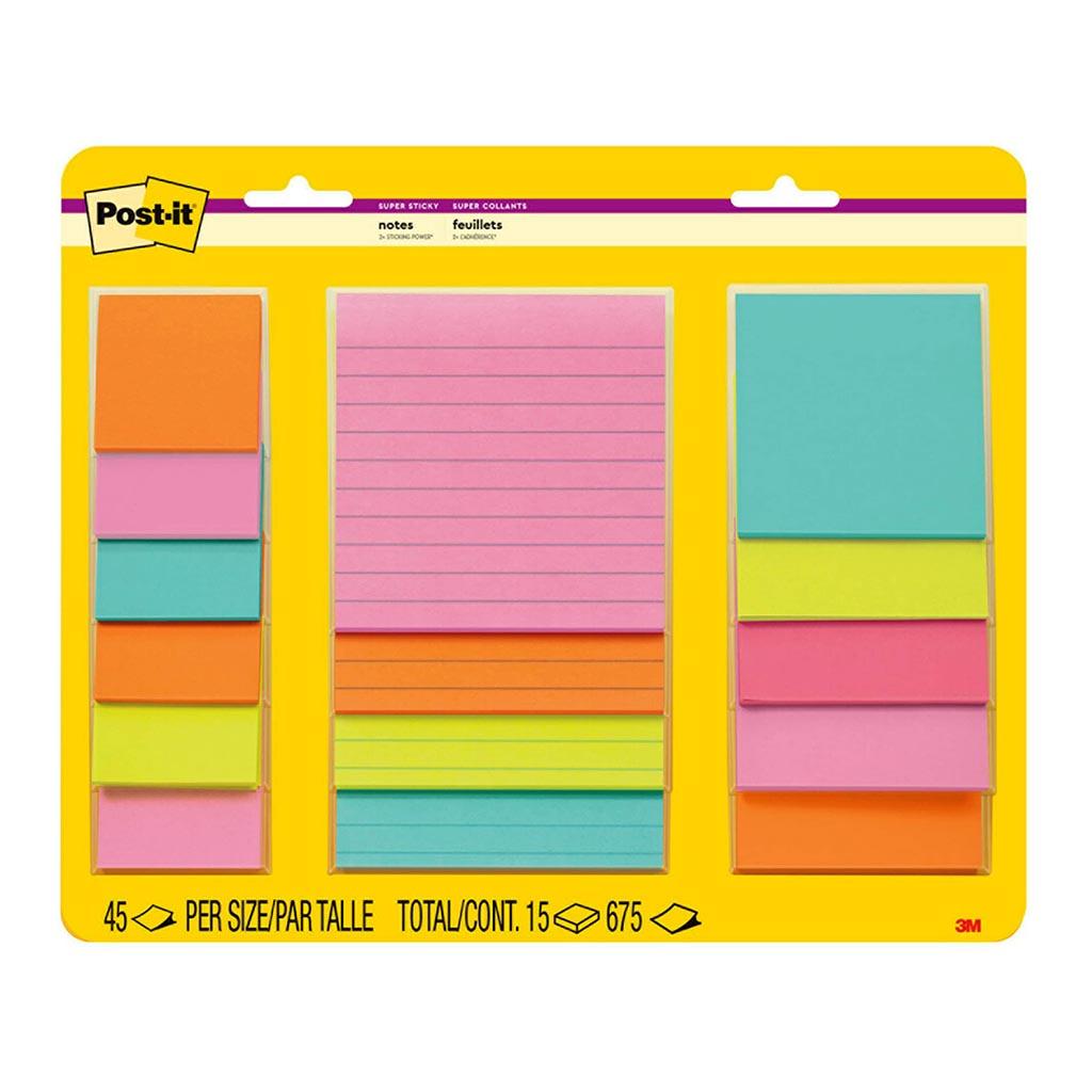 Post-it Super Sticky Notes 4423-15SSMIA Supernova Neons Combo, Pack of 15